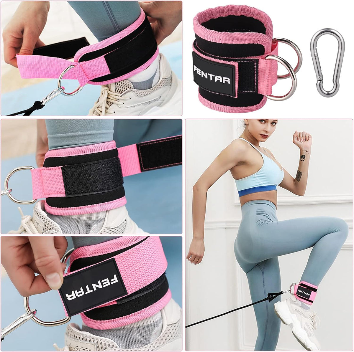 2Pcs Adjustable Ankle Straps for Cable Machine, Comfortable Gym Ankle Strap, Double D-Ring Ankle Cuff Straps, Padded Fitness Leg Exercise Attachment for Ankle Cuff