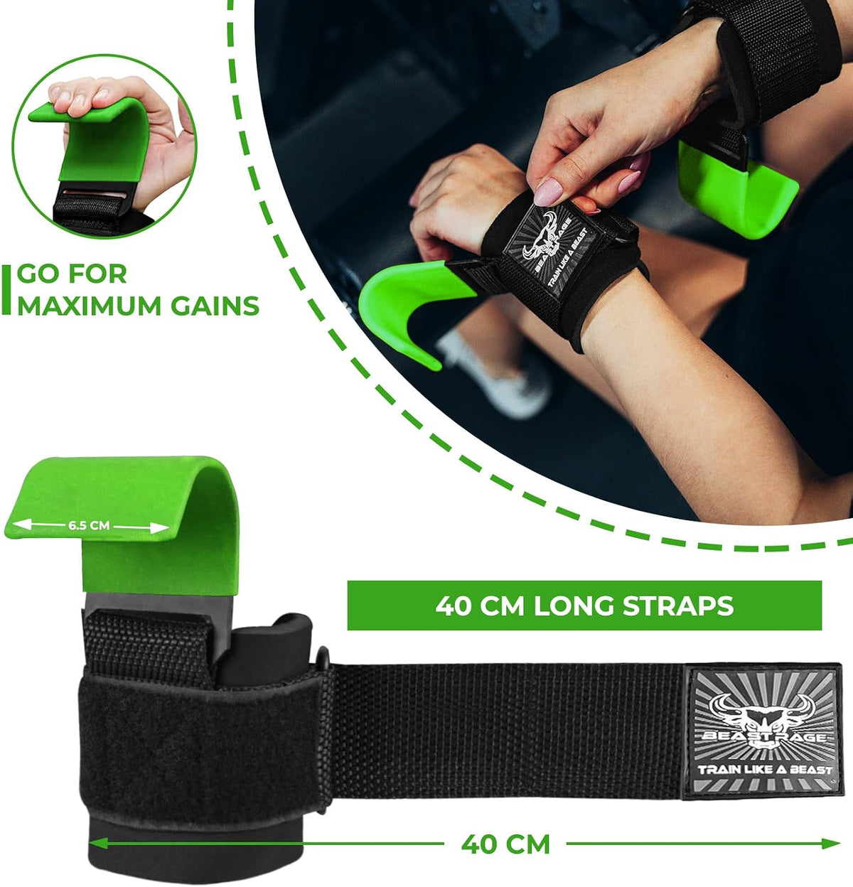 Weight Lifting Hooks Wrist Straps Thick Neoprene Padded Rubber Coated Fitness Wraps Non Slip Pull up Deadlift Grips Training Exercise Gym Workout Men Women
