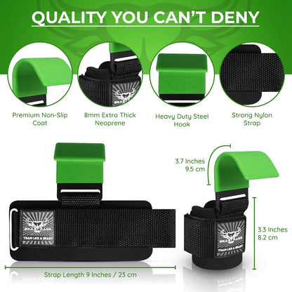 Weight Lifting Hooks Wrist Straps Thick Neoprene Padded Rubber Coated Fitness Wraps Non Slip Pull up Deadlift Grips Training Exercise Gym Workout Men Women