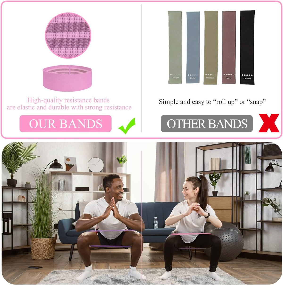 Fabric Resistance Bands for Working Out, 5 Levels Booty Bands for Women Men, Cloth Workout Bands Resistance Loop Exercise Bands for Legs