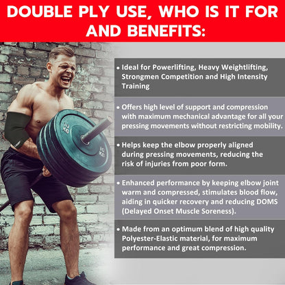 Elbow Sleeves for Weight Lifting IPL USPA Gym Support Training Pair