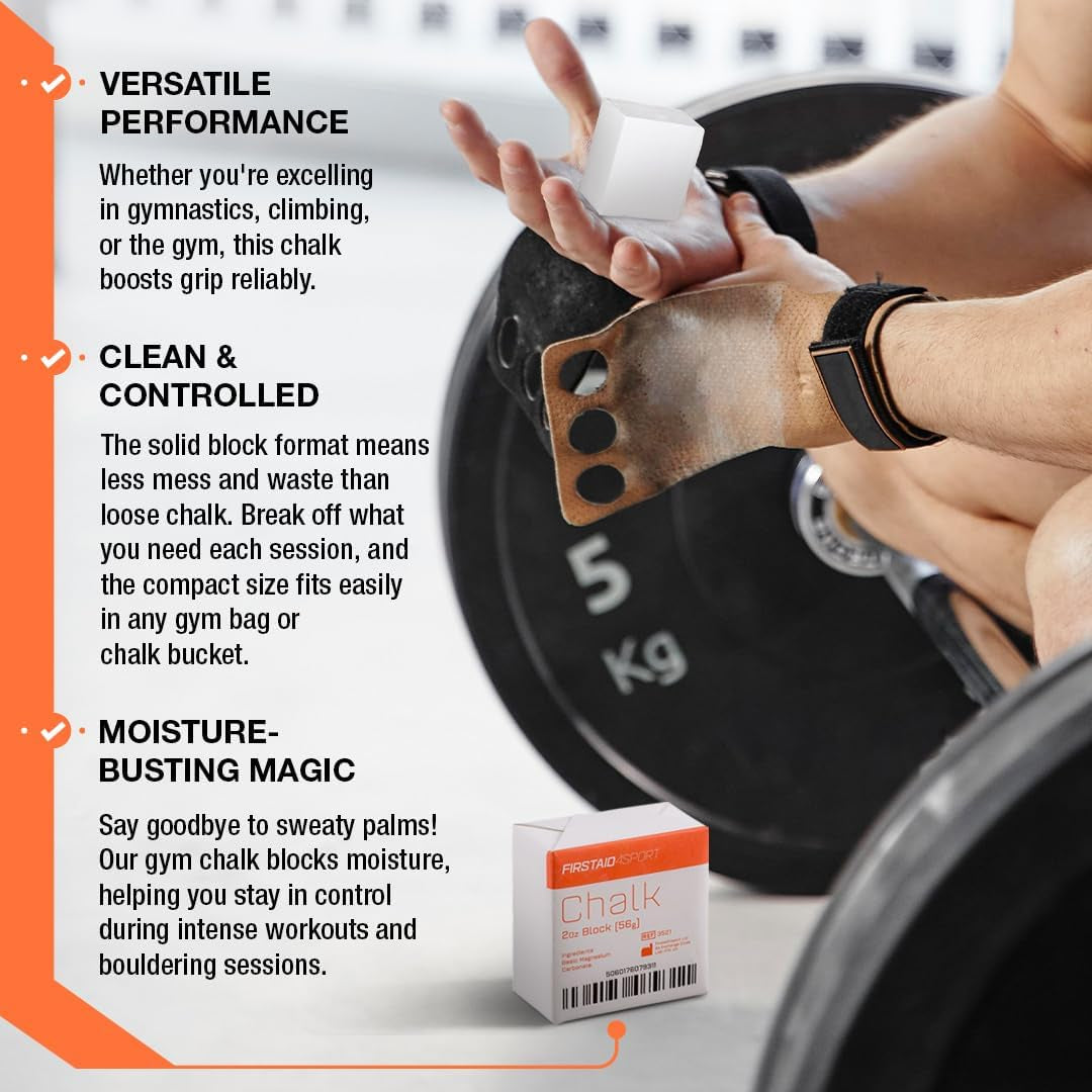 Professional 2Oz White Chalk Block for Enhanced Grip - Moisture-Absorbing Magnesium Carbonate for Climbing, Weightlifting & Gymnastics - Reduces Hand Friction & Improves Performance
