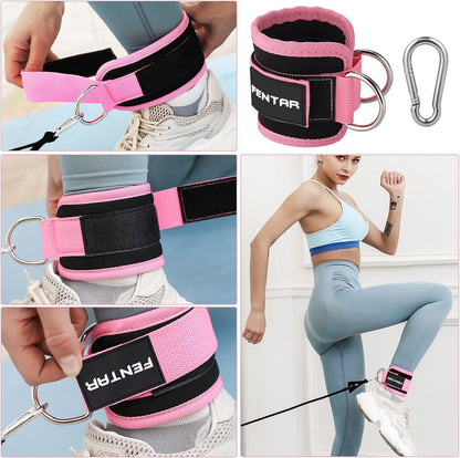 2Pcs Adjustable Ankle Straps for Cable Machine, Comfortable Gym Ankle Strap, Double D-Ring Ankle Cuff Straps, Padded Fitness Leg Exercise Attachment for Ankle Cuff