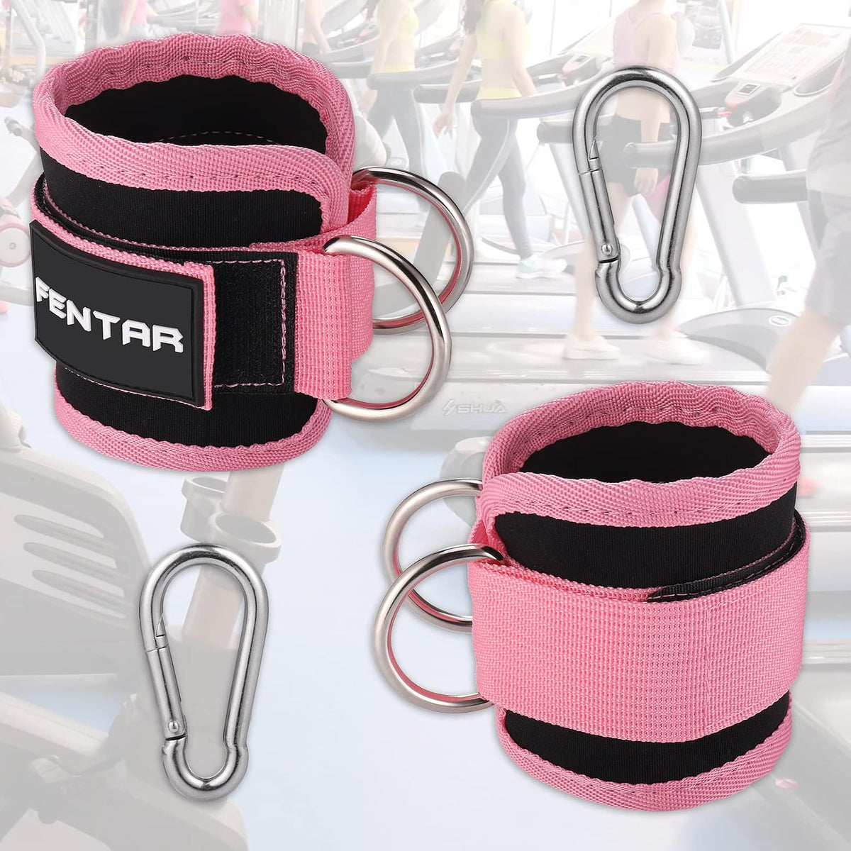 2Pcs Adjustable Ankle Straps for Cable Machine, Comfortable Gym Ankle Strap, Double D-Ring Ankle Cuff Straps, Padded Fitness Leg Exercise Attachment for Ankle Cuff