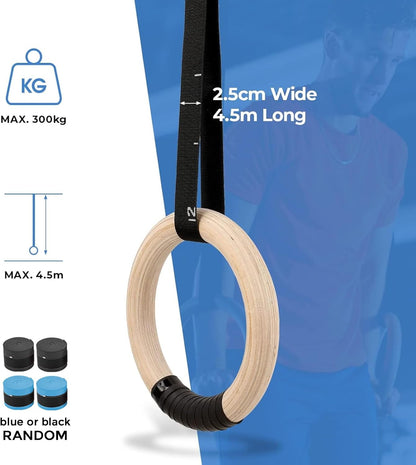 Gymnastics Rings 28Mm/32Mm, Wooden Birch Rings with Grip Strap