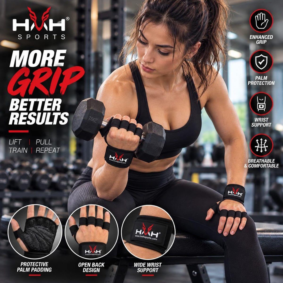 Gym Gloves Weight Lifting Gloves Wrist Support Adjustable Straps for Men Women anti Slink Padded Gloves Extra Grip Palm Protection Breathable Lifting Exercise Workout