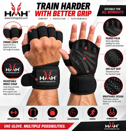 Gym Gloves Weight Lifting Gloves Wrist Support Adjustable Straps for Men Women anti Slink Padded Gloves Extra Grip Palm Protection Breathable Lifting Exercise Workout