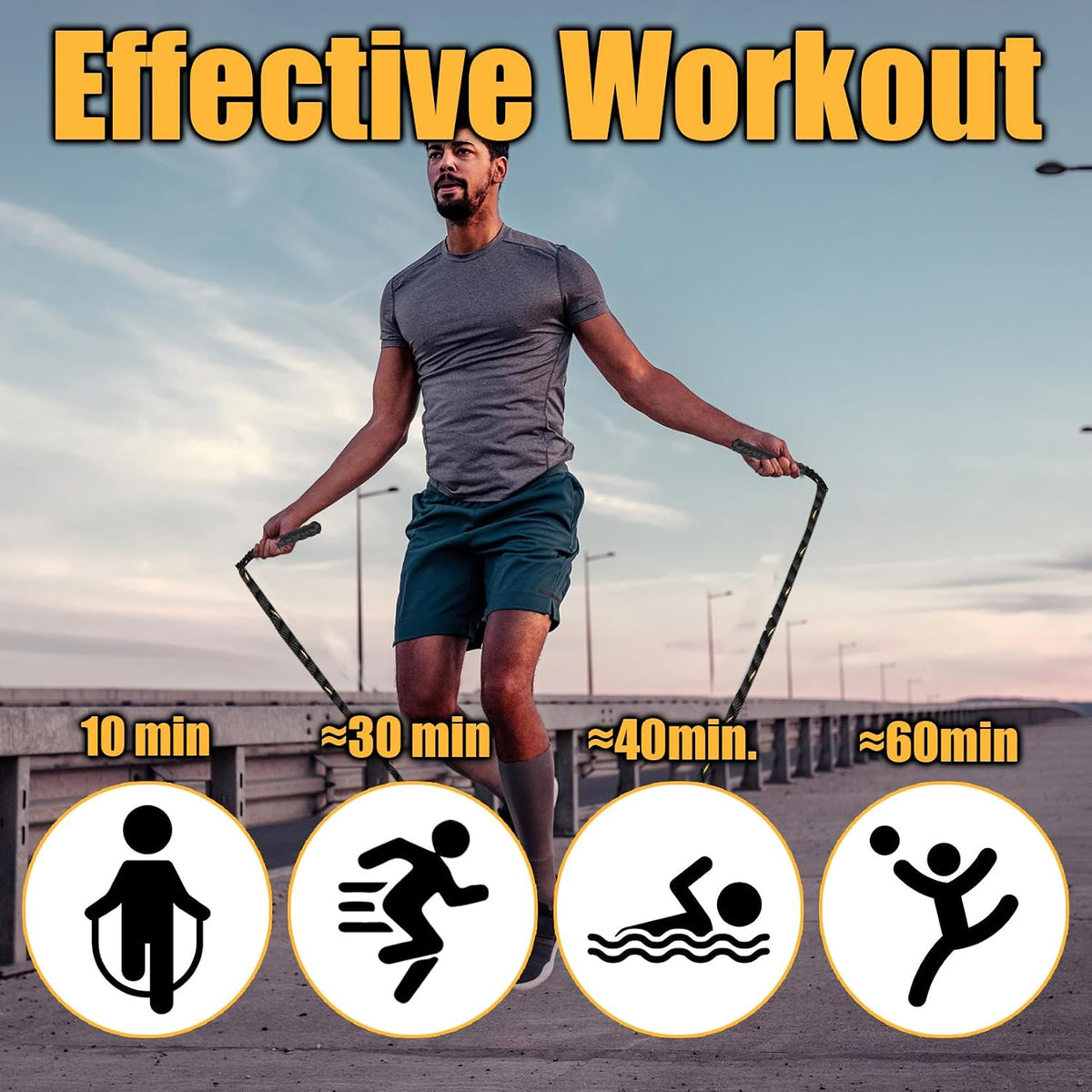 Weighted Jump Rope for Adults, 3M Heavy Fitness Skipping Rope for Workout