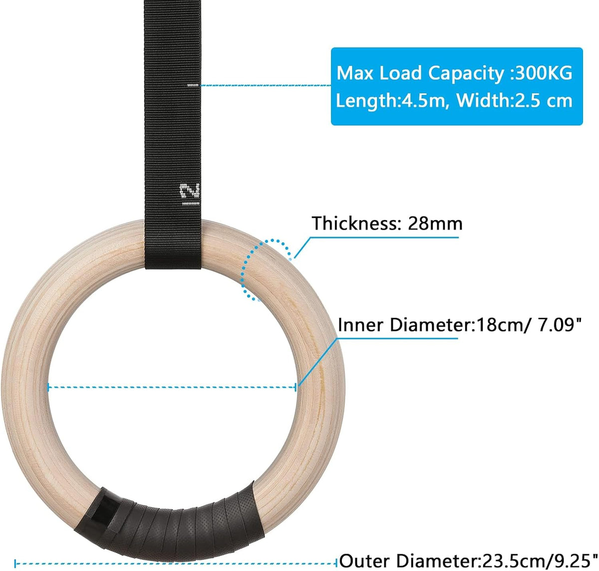 Gymnastics Rings 28Mm/32Mm, Wooden Birch Rings with Grip Strap