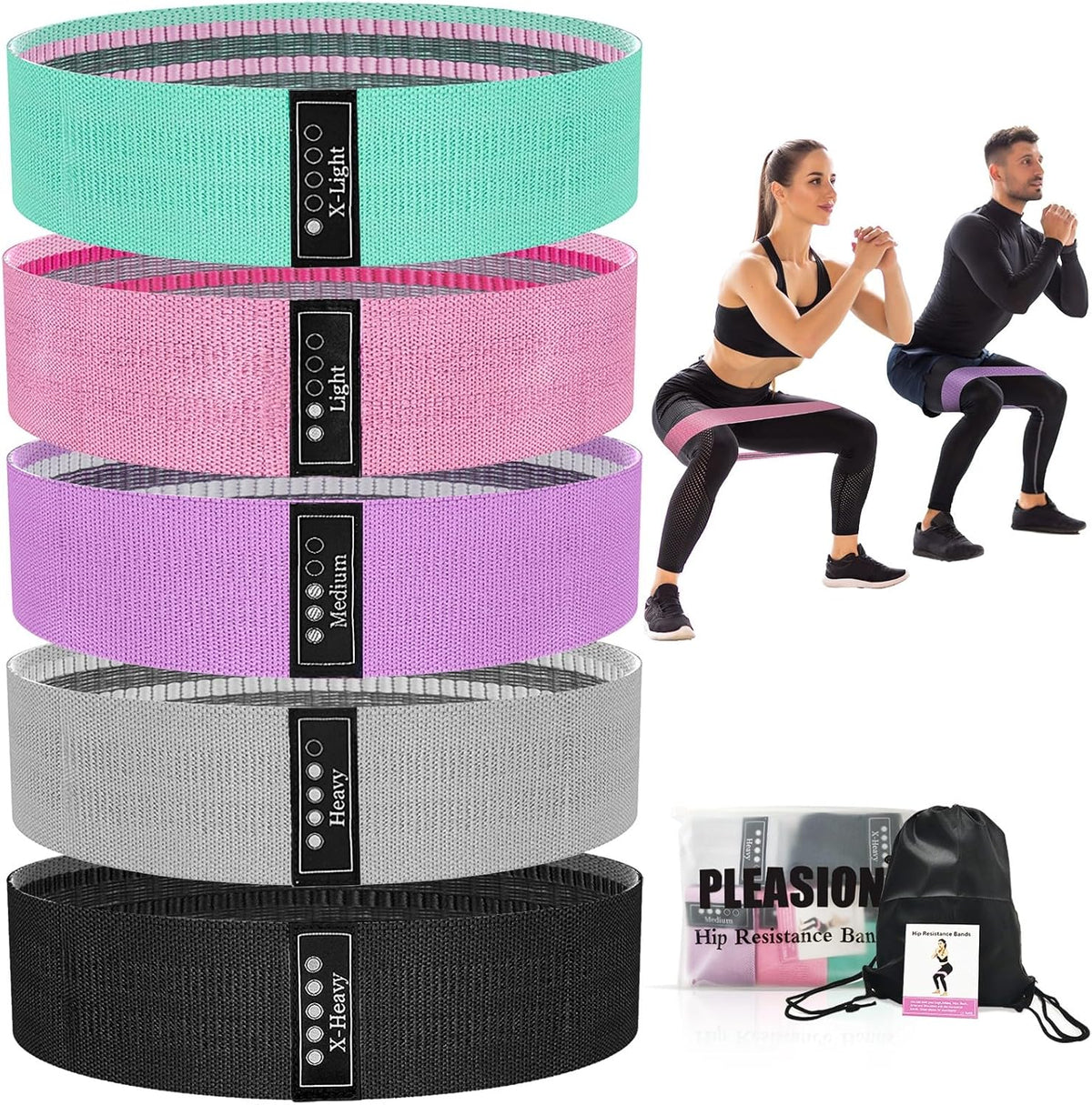 Fabric Resistance Bands for Working Out, 5 Levels Booty Bands for Women Men, Cloth Workout Bands Resistance Loop Exercise Bands for Legs