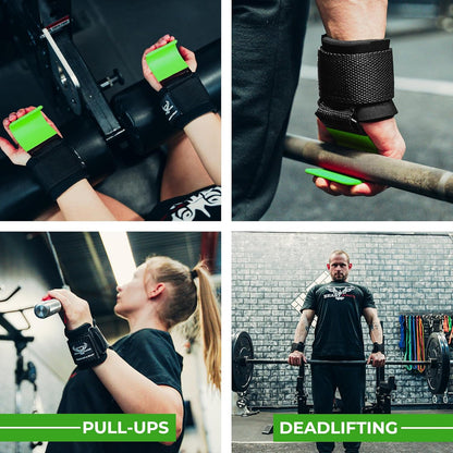 Weight Lifting Hooks Wrist Straps Thick Neoprene Padded Rubber Coated Fitness Wraps Non Slip Pull up Deadlift Grips Training Exercise Gym Workout Men Women