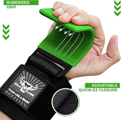 Weight Lifting Hooks Wrist Straps Thick Neoprene Padded Rubber Coated Fitness Wraps Non Slip Pull up Deadlift Grips Training Exercise Gym Workout Men Women