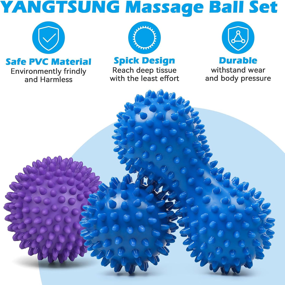 Spiky Massage Balls, 3 Pack Hard Spiky Massage Ball Set, Spiky Ball, Peanut Massage Ball for Plantar Fasciitis, Trigger Point, Deep Tissue, Myofascial Release & Muscle Tension