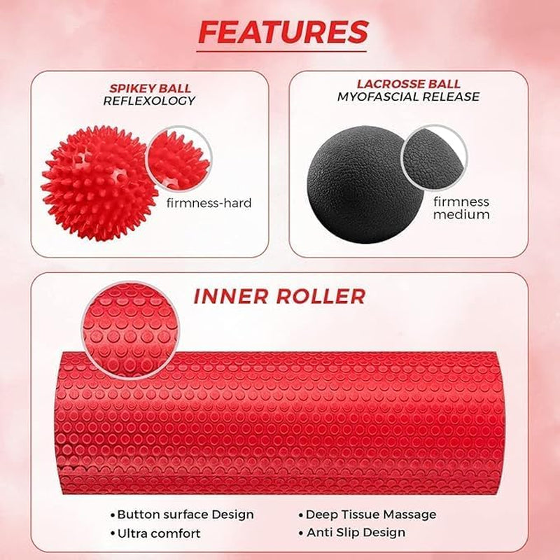 Gelnest 5 in 1 Foam Roller Set with Resistance Bands, Massage Balls & Carry Bag, High Density Deep Tissue Foam Roller for Muscle Recovery, Physio, Pilates, Yoga, Back, Legs & Full Body Massage