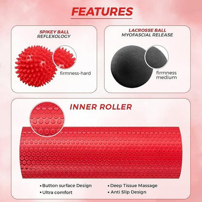 Gelnest 5 in 1 Foam Roller Set with Resistance Bands, Massage Balls & Carry Bag, High Density Deep Tissue Foam Roller for Muscle Recovery, Physio, Pilates, Yoga, Back, Legs & Full Body Massage