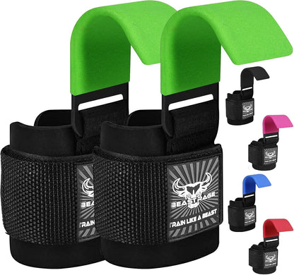 Weight Lifting Hooks Wrist Straps Thick Neoprene Padded Rubber Coated Fitness Wraps Non Slip Pull up Deadlift Grips Training Exercise Gym Workout Men Women