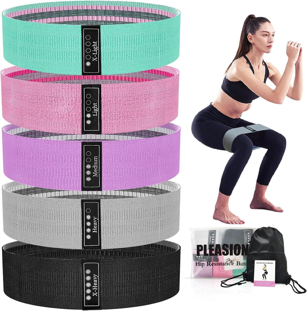 Fabric Resistance Bands for Working Out, 5 Levels Booty Bands for Women Men, Cloth Workout Bands Resistance Loop Exercise Bands for Legs