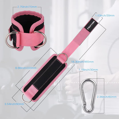 2Pcs Adjustable Ankle Straps for Cable Machine, Comfortable Gym Ankle Strap, Double D-Ring Ankle Cuff Straps, Padded Fitness Leg Exercise Attachment for Ankle Cuff