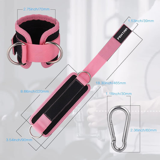 2Pcs Adjustable Ankle Straps for Cable Machine, Comfortable Gym Ankle Strap, Double D-Ring Ankle Cuff Straps, Padded Fitness Leg Exercise Attachment for Ankle Cuff