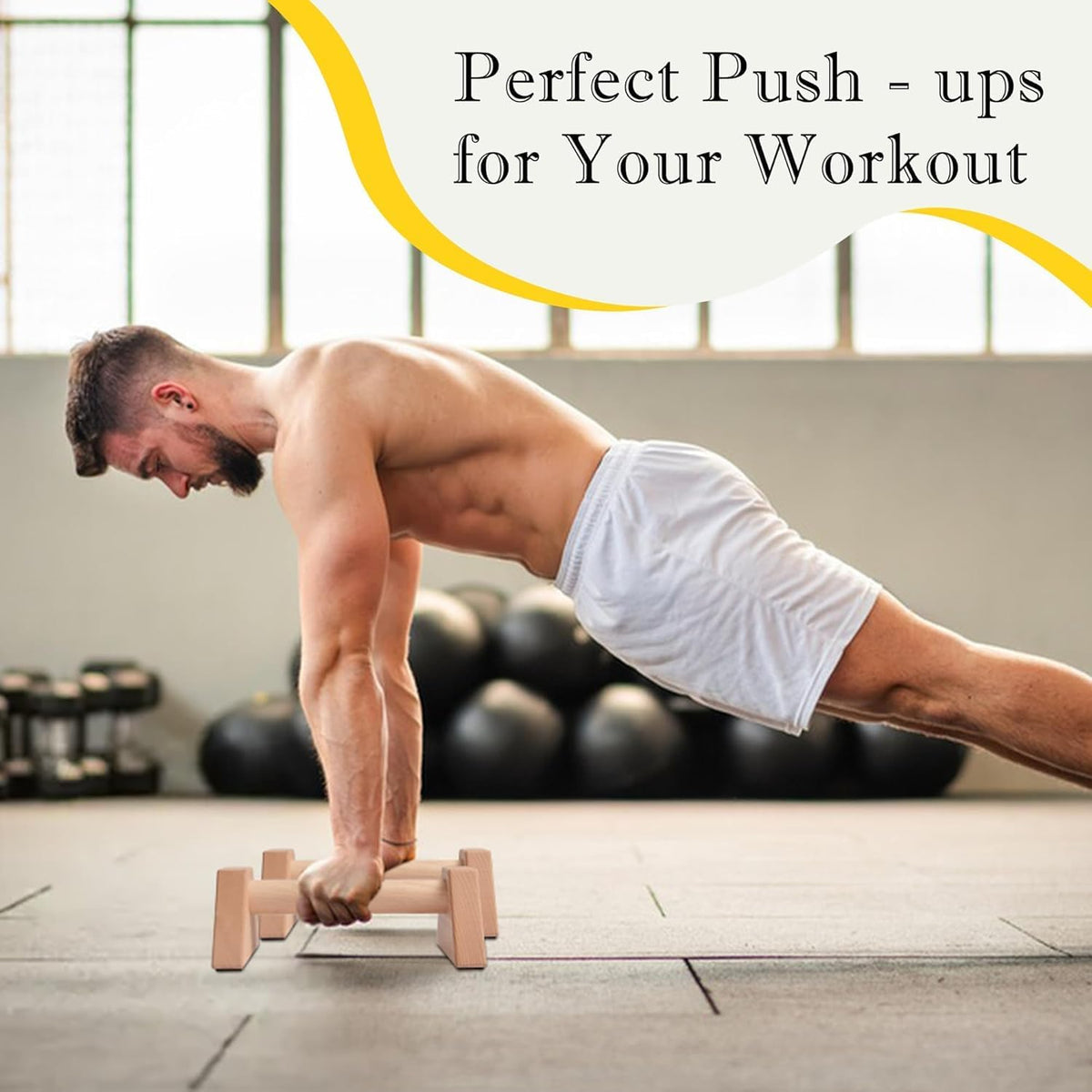 Wooden Parallettes Bars, Solid Push-Up Bars, Non-Slip Footed Handstand Bars, Calisthenics Equipment for Fitness, Gymnastics & Strength Training (Wrist Wraps Included)