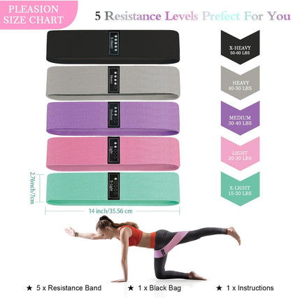 Fabric Resistance Bands for Working Out, 5 Levels Booty Bands for Women Men, Cloth Workout Bands Resistance Loop Exercise Bands for Legs