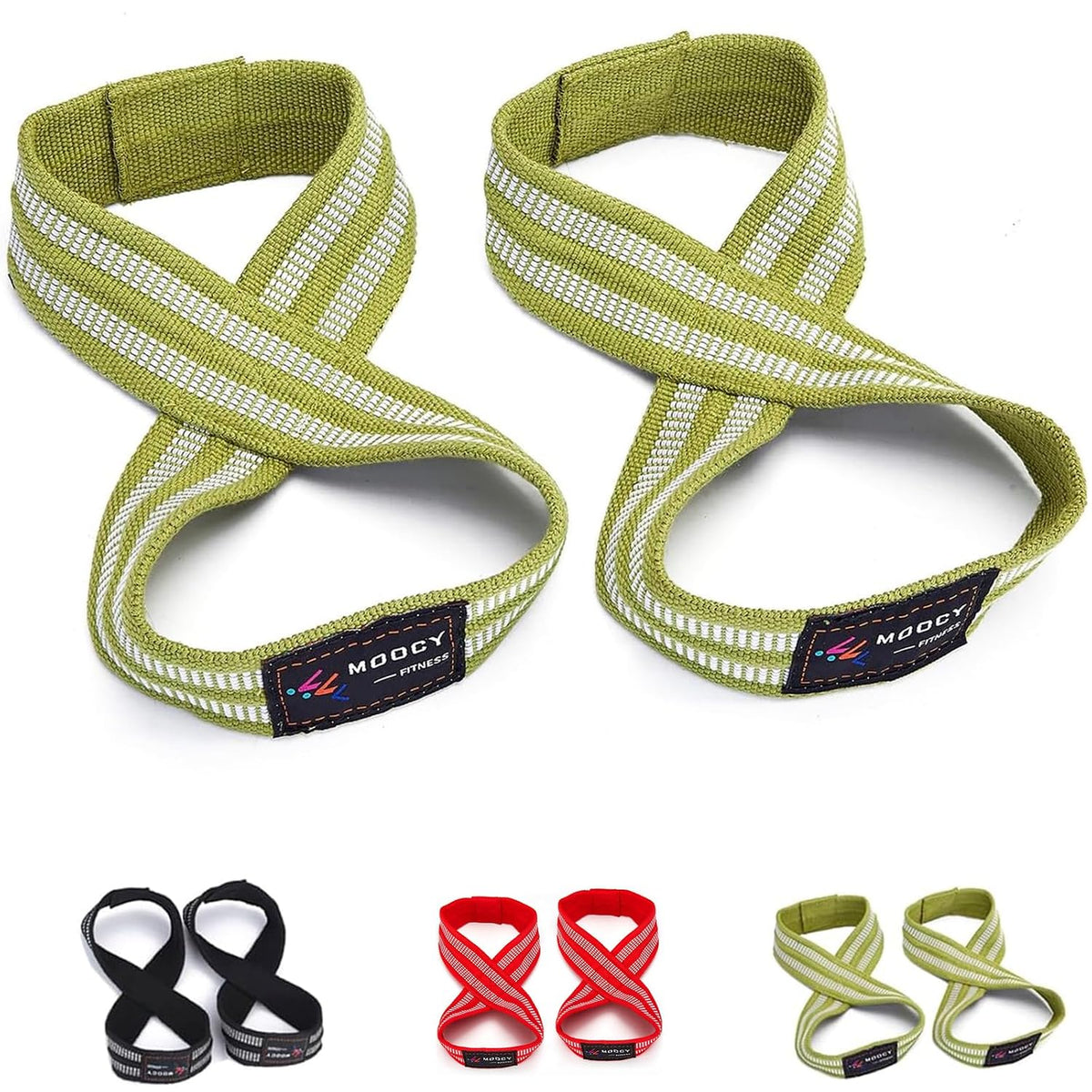 Neoprene Cotton Figure 8 Straps for Deadlift, Green, Quick Setup & Easy Use, Ideal for All Lifting Exercises, Ergonomic & Comfortable, One Year Warranty