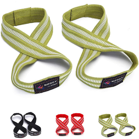 Neoprene Cotton Figure 8 Straps for Deadlift, Green, Quick Setup & Easy Use, Ideal for All Lifting Exercises, Ergonomic & Comfortable, One Year Warranty