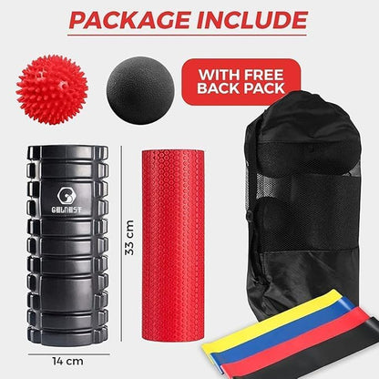 Gelnest 5 in 1 Foam Roller Set with Resistance Bands, Massage Balls & Carry Bag, High Density Deep Tissue Foam Roller for Muscle Recovery, Physio, Pilates, Yoga, Back, Legs & Full Body Massage
