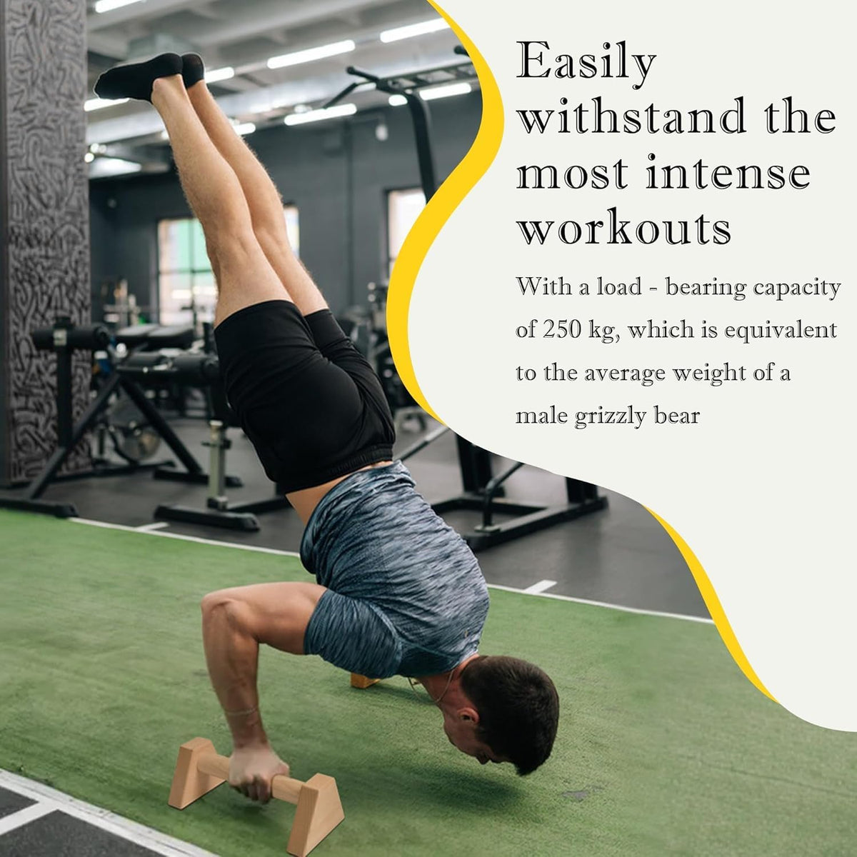 Wooden Parallettes Bars, Solid Push-Up Bars, Non-Slip Footed Handstand Bars, Calisthenics Equipment for Fitness, Gymnastics & Strength Training (Wrist Wraps Included)