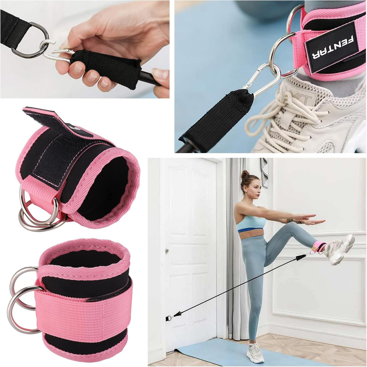 2Pcs Adjustable Ankle Straps for Cable Machine, Comfortable Gym Ankle Strap, Double D-Ring Ankle Cuff Straps, Padded Fitness Leg Exercise Attachment for Ankle Cuff